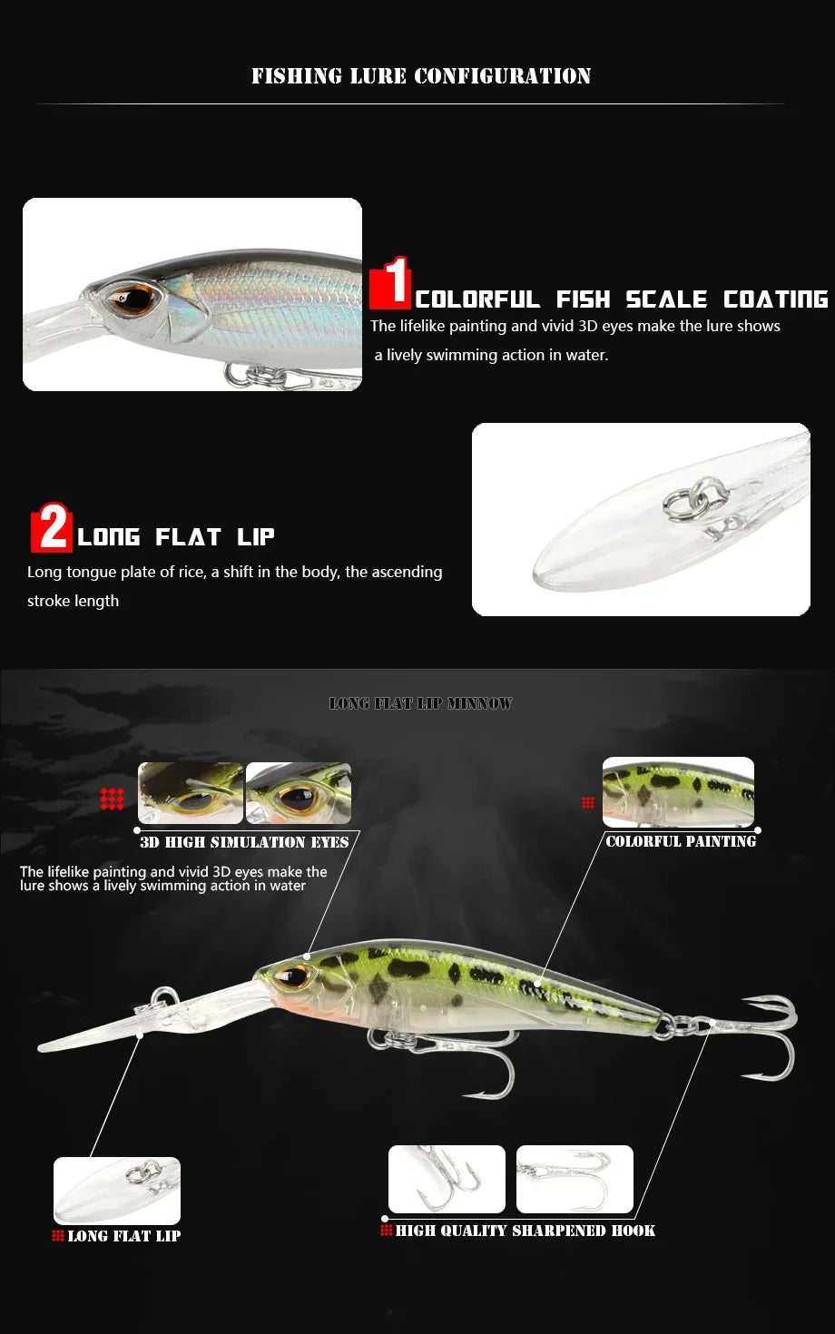 Fishing Lure Long Lip Minnow Wobbler Lure 6cm 6g Deep Diving Floating Jerkbait Swimbait Artificial Hard Bait Trout Bass Bait