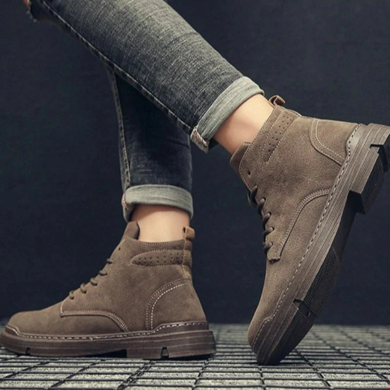 Men's Boots Outdoor Ankle Boots Autumn Winter Platform Casual Shoes British Style Retro High Top Shoes Lace-up Work Male Boots