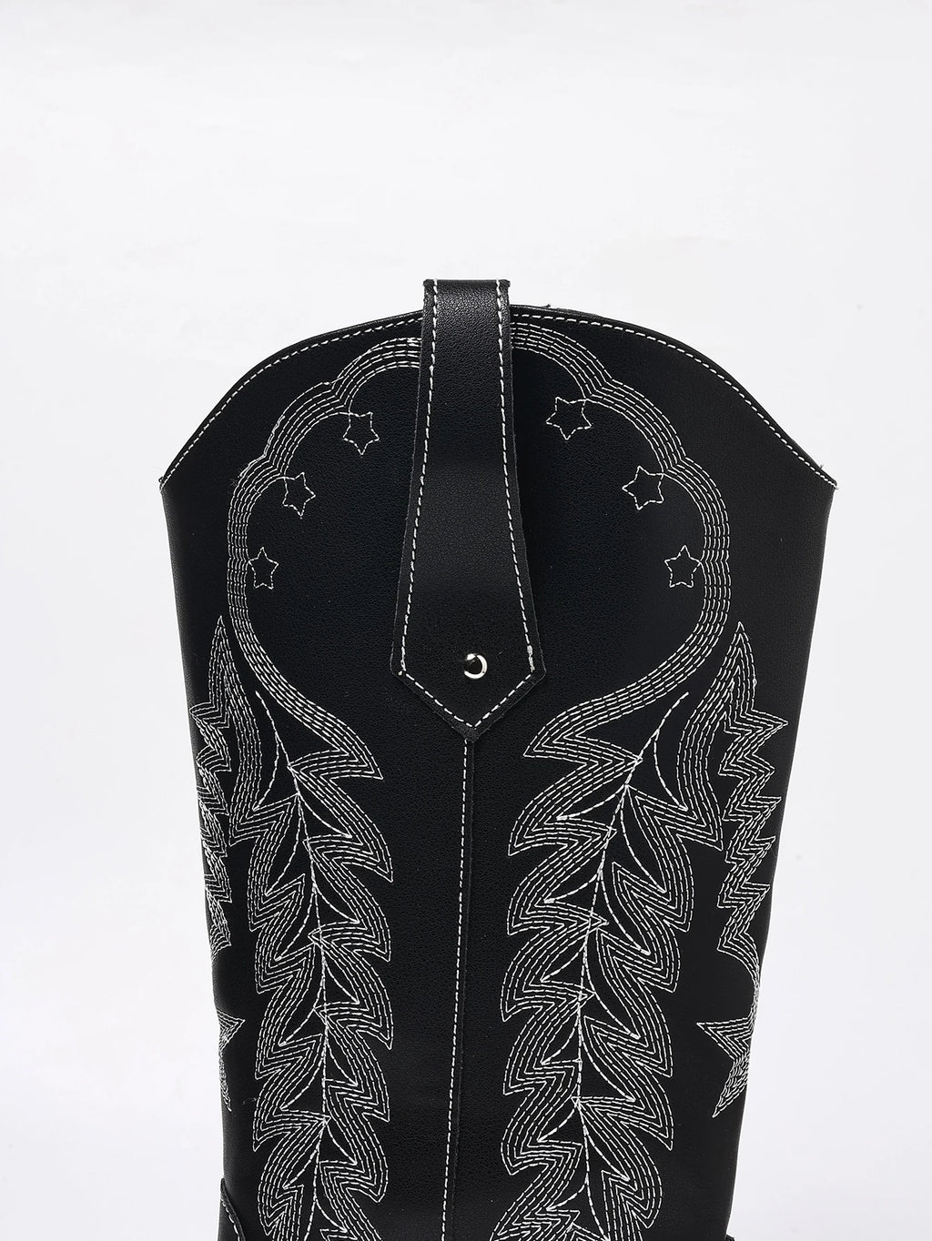 Black Embroidered Western Boots with Chunky Mid-Heel, Square Toe, Bohemian Style, European and American Style, Mid-Calf Boots, Versatile, Elegant, Suitable for Office, Commuting, Daily Wear, Vacation, Fashionable Women's Boot
