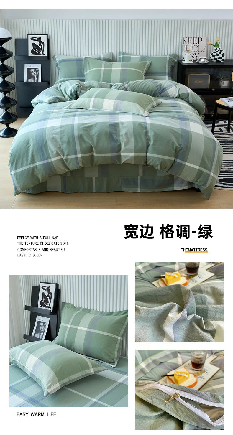 New Cotton Quilt Cover Plaid Yarn-dyed Washed Single Douvet Bed 160x210 220x240 Skin Friendly Comfortable Large Size Bedding