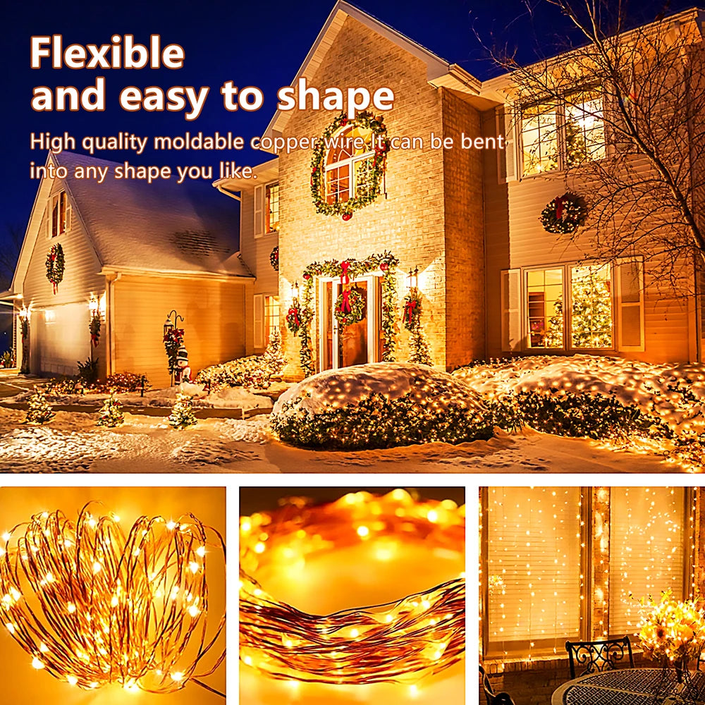 5M/10M/20M USB LED String Lights Copper Silver Wire Garland Light Waterproof Fairy Lights For Christmas Wedding Party Decorative