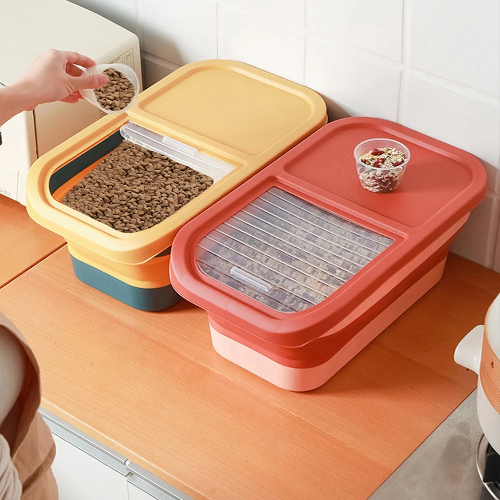 Pet Cat And Dog Food Storage Bucket Large Capacity Folding Sealed Storage Moisture-Proof Thickening Design Durable