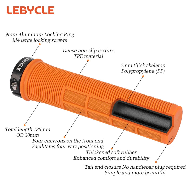 LEBYCLE TPR Bicycle Grips Integrated Bike Handlebar Grips Aluminum Alloy Lock On Bike Handles Non-slip Cuffs Mountain Bike Part