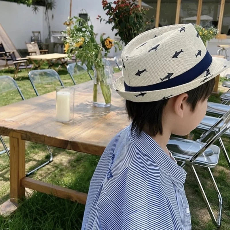 Summer Children'S Straw Hats Korean Sun Protection Boys Girls Jazz Hats Breathable Straw Hats British Small Top Hats Visor