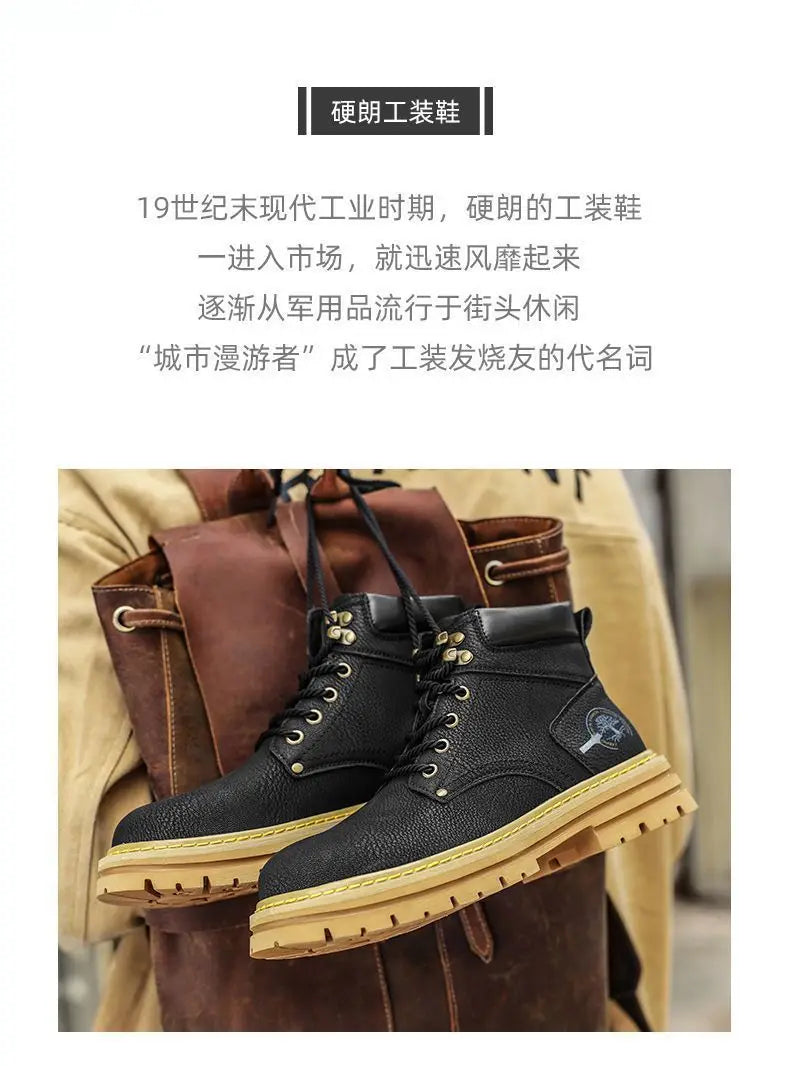 Fashion Men Boots Spring Comfortable Platform Leather Shoes Men Trend Brown Non-slip Work Boots for Men Casual Shoe Cowboy Boots