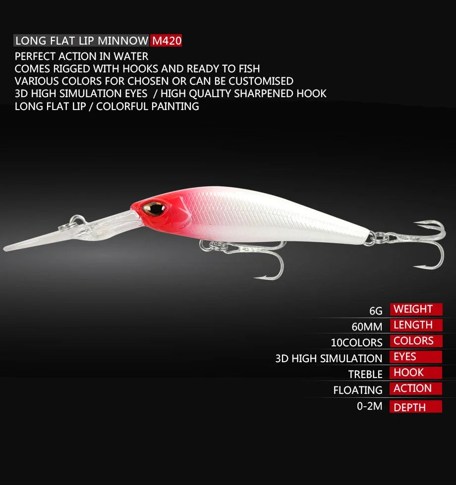 Fishing Lure Long Lip Minnow Wobbler Lure 6cm 6g Deep Diving Floating Jerkbait Swimbait Artificial Hard Bait Trout Bass Bait