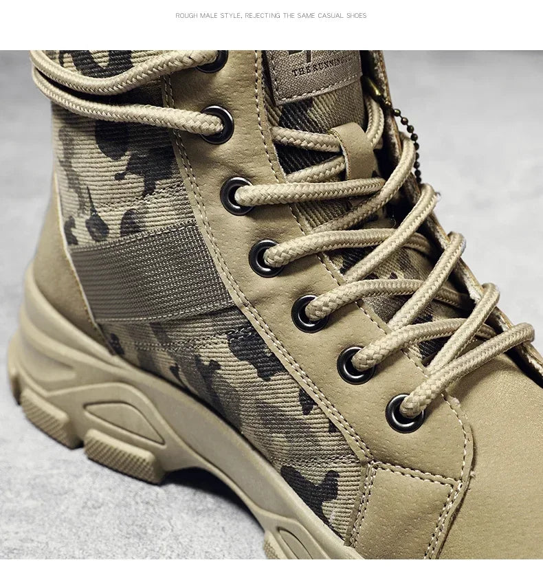 Boots For Men Autumn High Top Camouflage Desert Casual Flats Mens Boot Breathable Non Slip Work Shoes Zapatillas Hombre