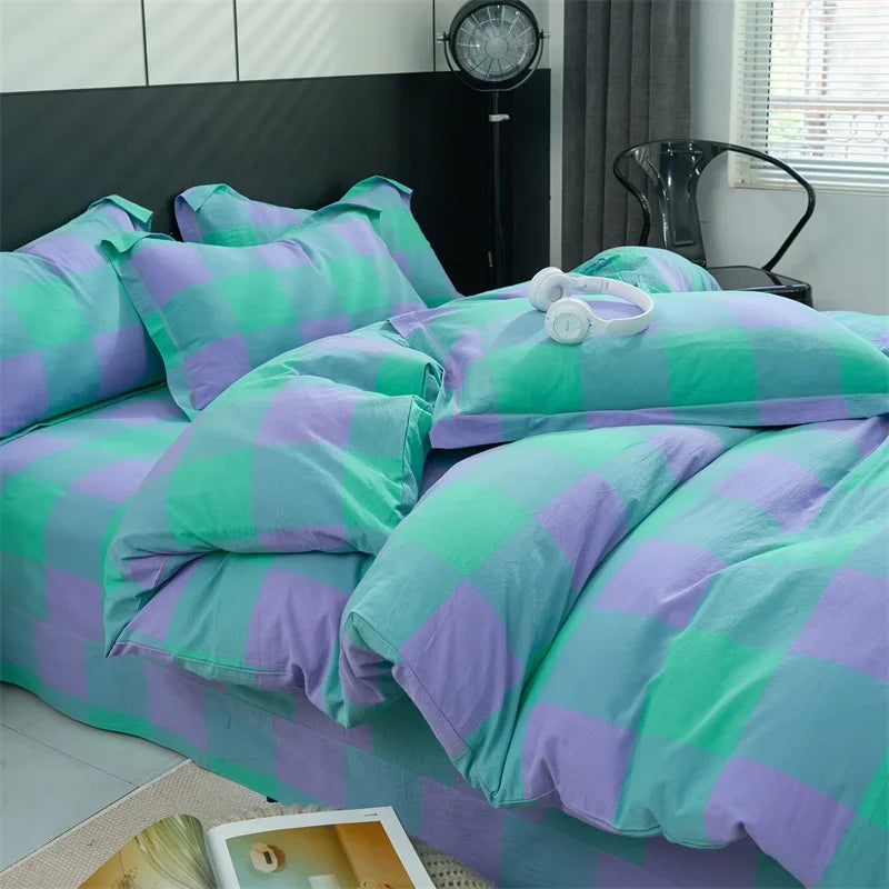 New Cotton Quilt Cover Plaid Yarn-dyed Washed Single Douvet Bed 160x210 220x240 Skin Friendly Comfortable Large Size Bedding