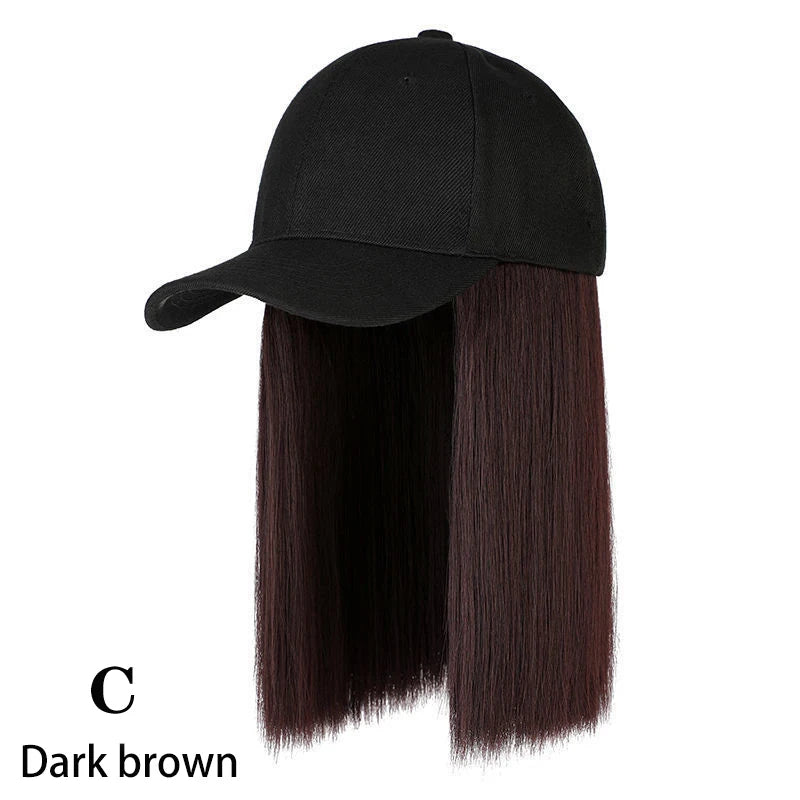 Beanies Hat With Hair Wigs For Women 24 inch Long Straight Hair Synthetic Wig Warm Soft Ski Knitted Autumn Winter Cap