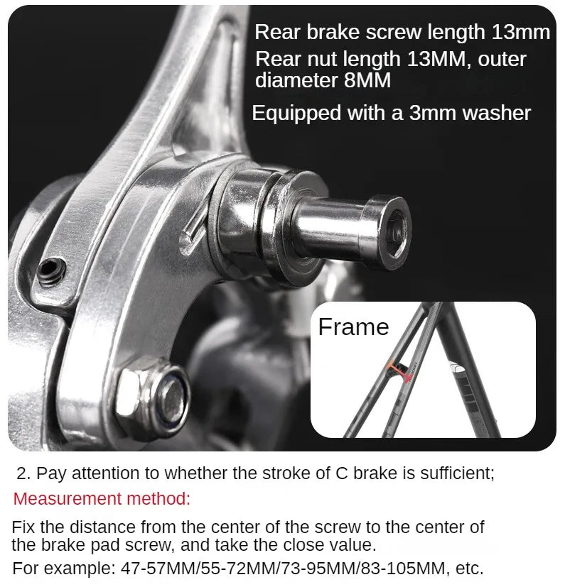 LEBYCLE Universal Bicycle Brake Caliper - Long Arm C-Type Road Bike Brake for Fixie/Fixed Gear, Front & Rear Compatible