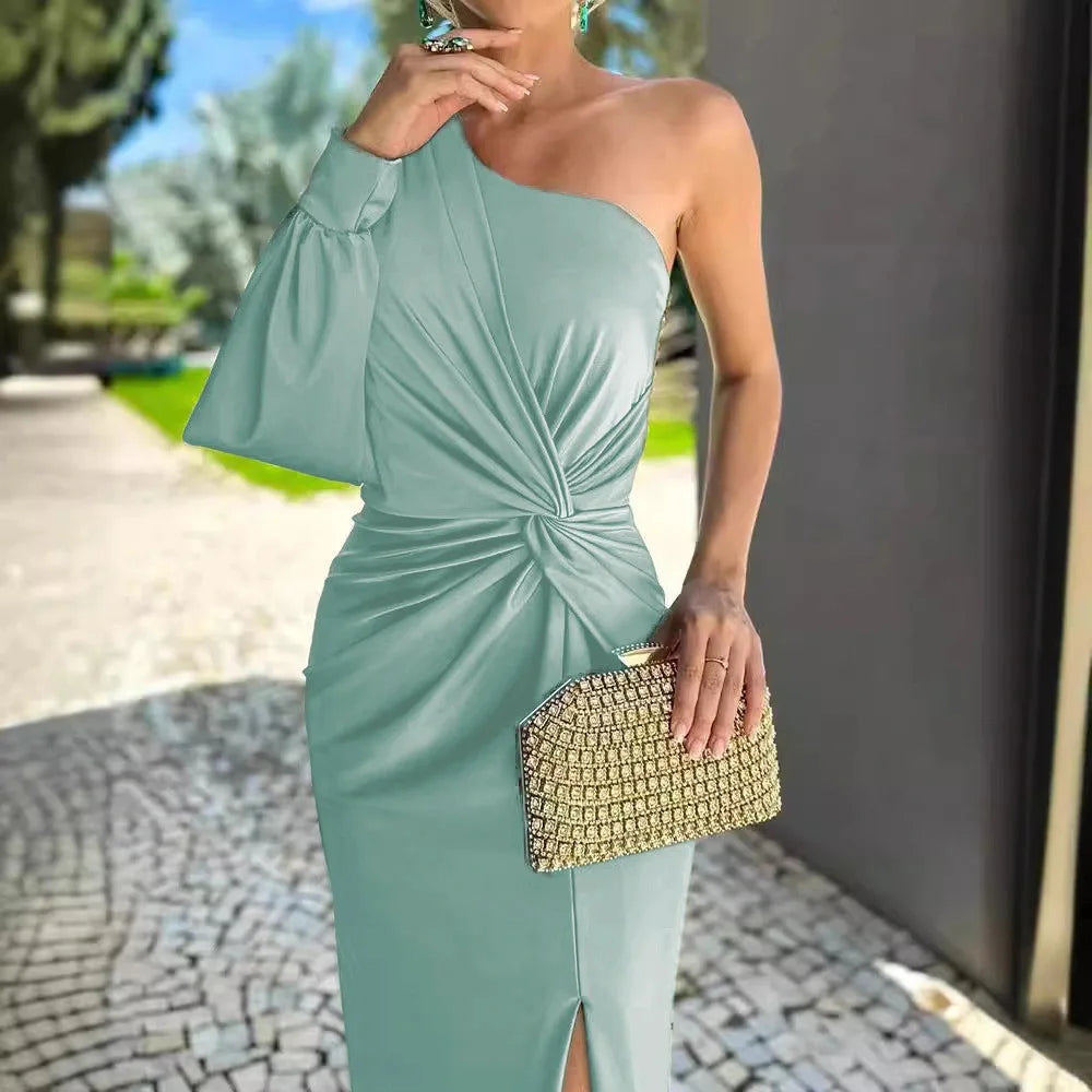 Elegant Sexy Off Shoulder Dress For Women Fashion Diagonal Collar Sleeveless Package Hip Dresses Robe Femme Formal Evening Party