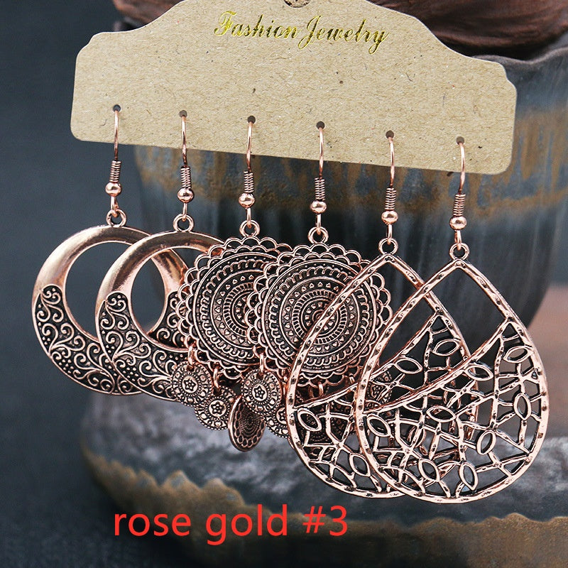 3Pairs Women's Fashion Jewelry Vintage Bohemian Ethnic Carved Dangle Earrings for Women Wedding Engagement Party Banquet Earring