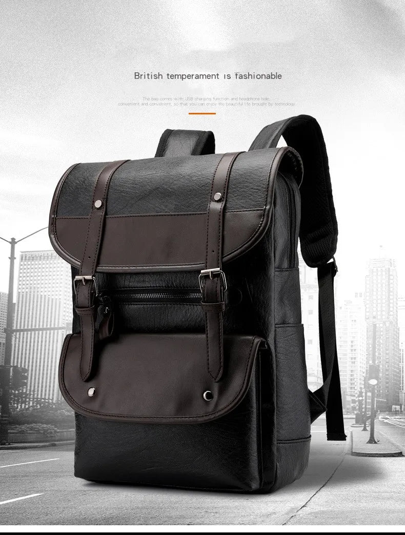 New Backpack Men's Trendy Retro Bag Business Computer Bag Travel Weekend Large Capacity Waterproof and Durable Leather Backpack
