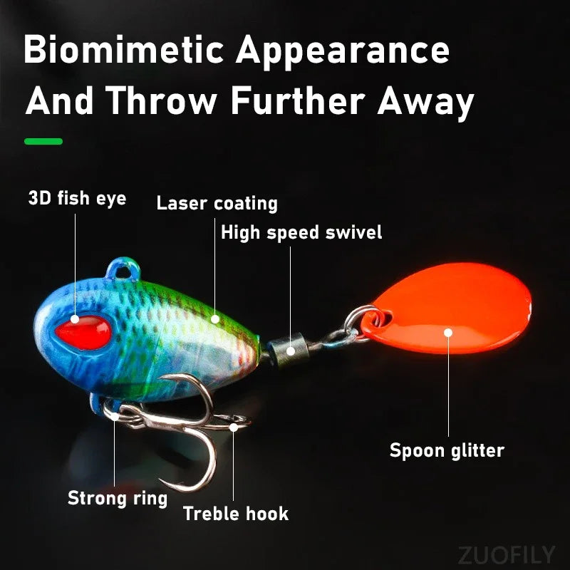 Far Casting Sea Bass Fishing Lures Set Spoon Spinner Bait Sinking Wobblers Metal Jig VIB  Rotating Sequin Tail Saltwater Baits