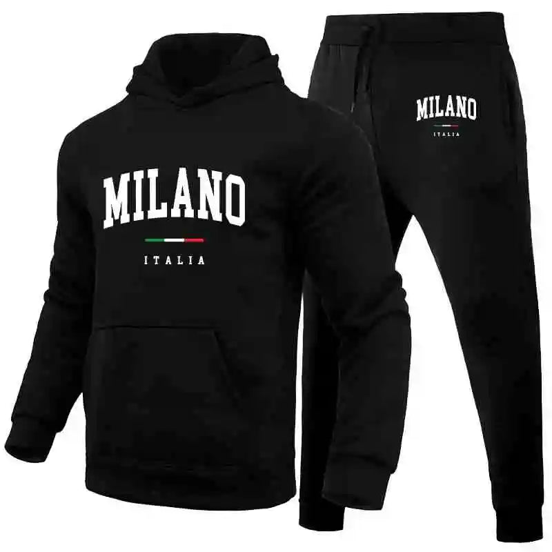 Men's sports hooded sweatshirt set  printed sweatshirt  sweatpants  hooded top  jogging pants  casual streetwear  sportswear