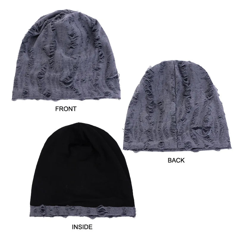 New Men Women Holed Turban Slouchy Baggy Beanies Bonnet Unisex Headscarf Chemo Cap Hair Loss Headwear Hip Hop Ear-Protection Hat