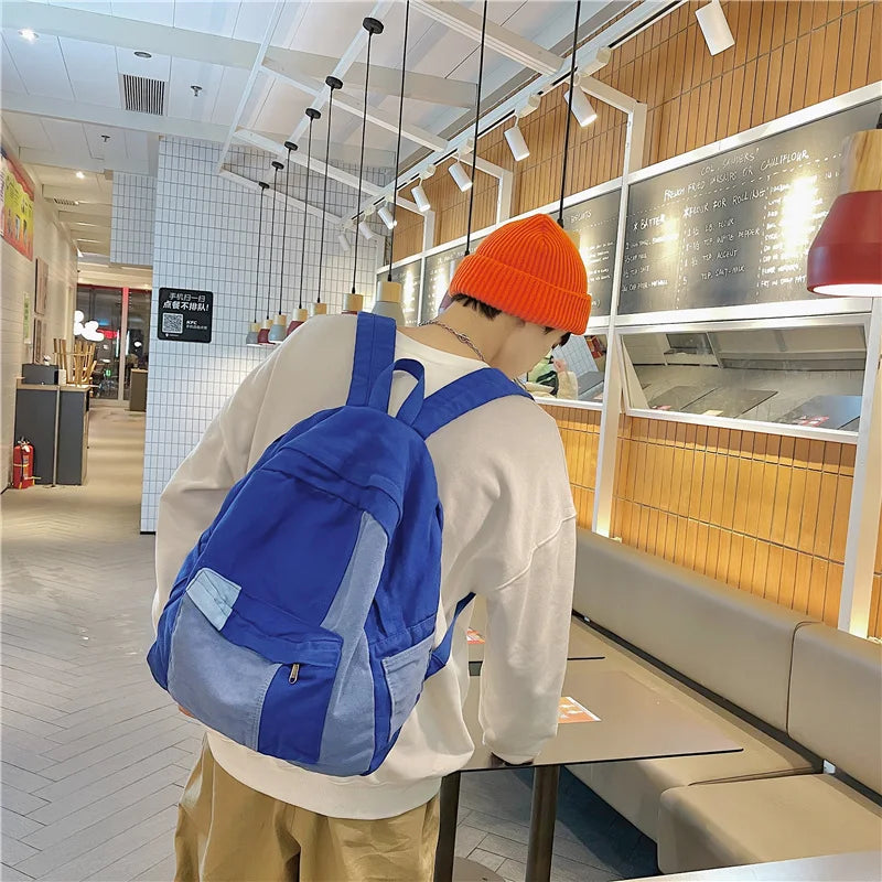 Fashion Panelled Women Backpack Canvas Kawaii Girl Travel Book Bags College Lady Laptop Backpacks Cute Travel Rucksack Schoolbag