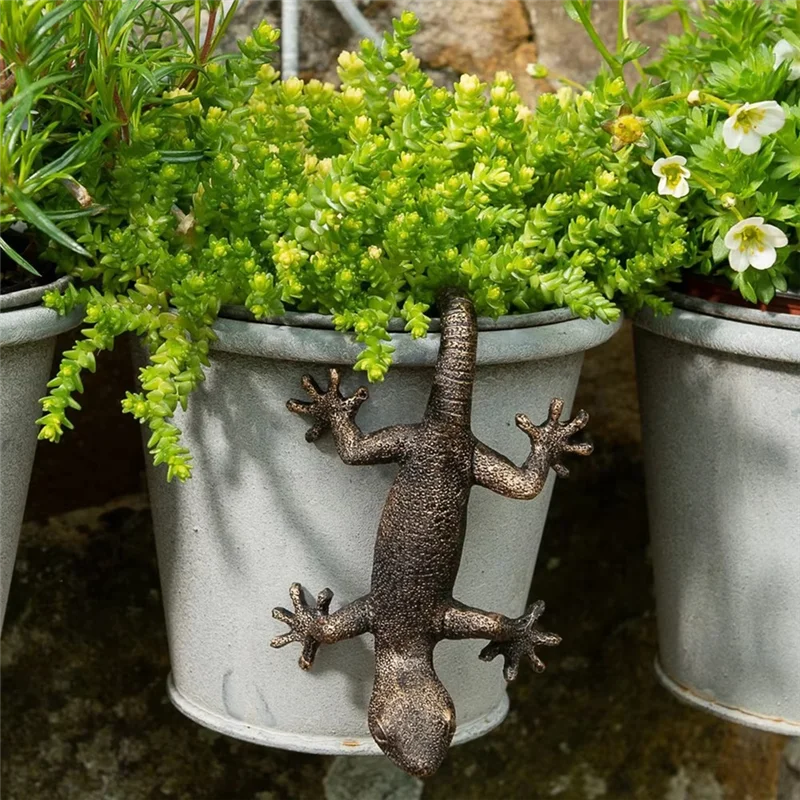 ABJI-Garden Decorative Potted Partner Bronze Gecko Janshore Flower Pot Suspension Decorative Suspension Garden Ornaments