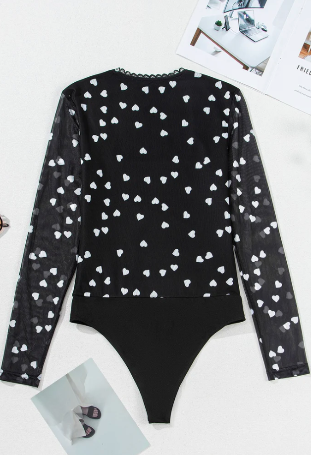Heart Mesh Long-Sleeve Bodysuit