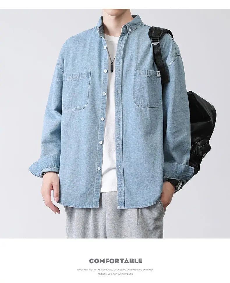 Menswear Shirt Long Sleeve Denim Shirt Casual Loose Fit New Autumn Winter Trendy Unisex Comfort Fashion