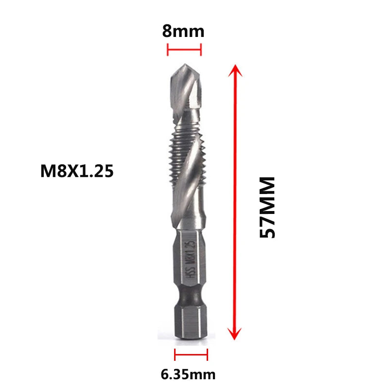 Hex Shank Titanium Plated HSS Screw Thread Metric Tap Drill Bits Screw Machine Compound Tap M3 M4 M5 M6 M8 M10 Hand Tools