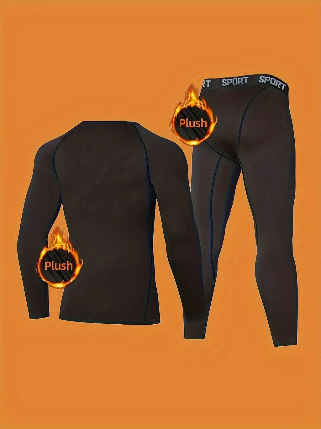 Sports thermal underwear set, quick drying thermal jacket and elastic compression pants, suitable for outdoor sports, home warm