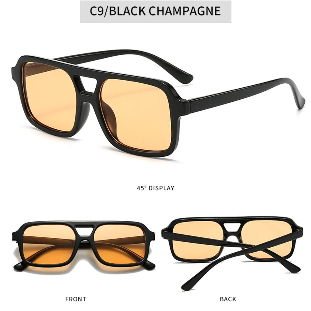 Men Driving Sunglasses Trendy Square Sunglasses Large Frame Yellow Lens Night Vision Glasses Women Retro Sun Glasses Anti Uv400