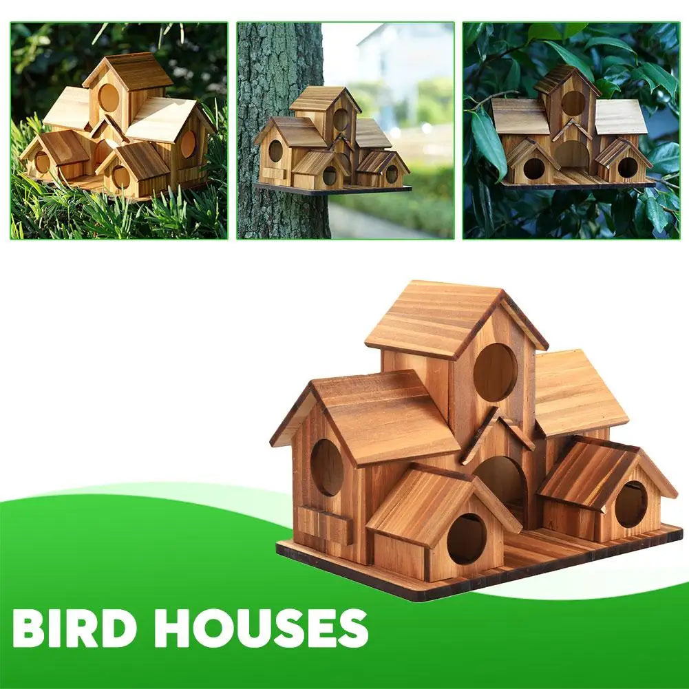 Bird House Room Wood Families Bluebird Finch Hanging Birdhouse For Garden Waterproof And Wear-resistant Pet Supplies