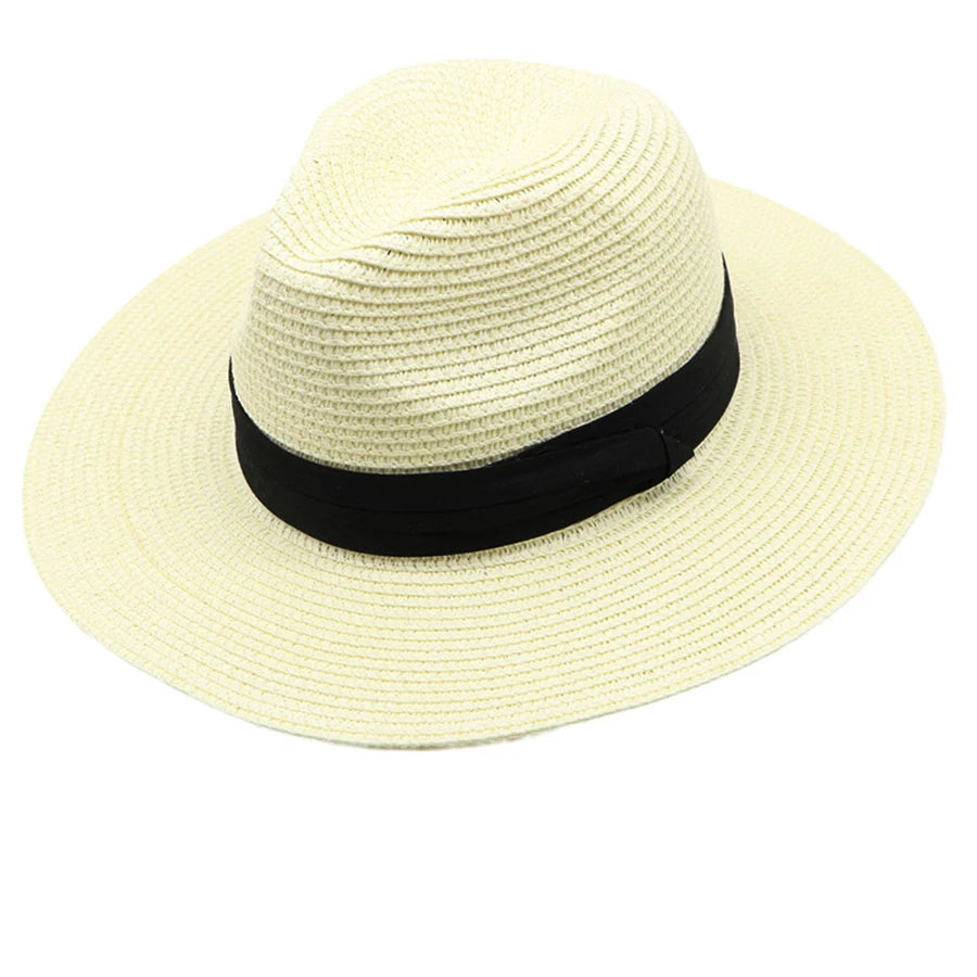 Womens Mens Wide Brim Straw Panama Hat Fedora Summer Beach Sun Hat UPF Straw Hat for Women