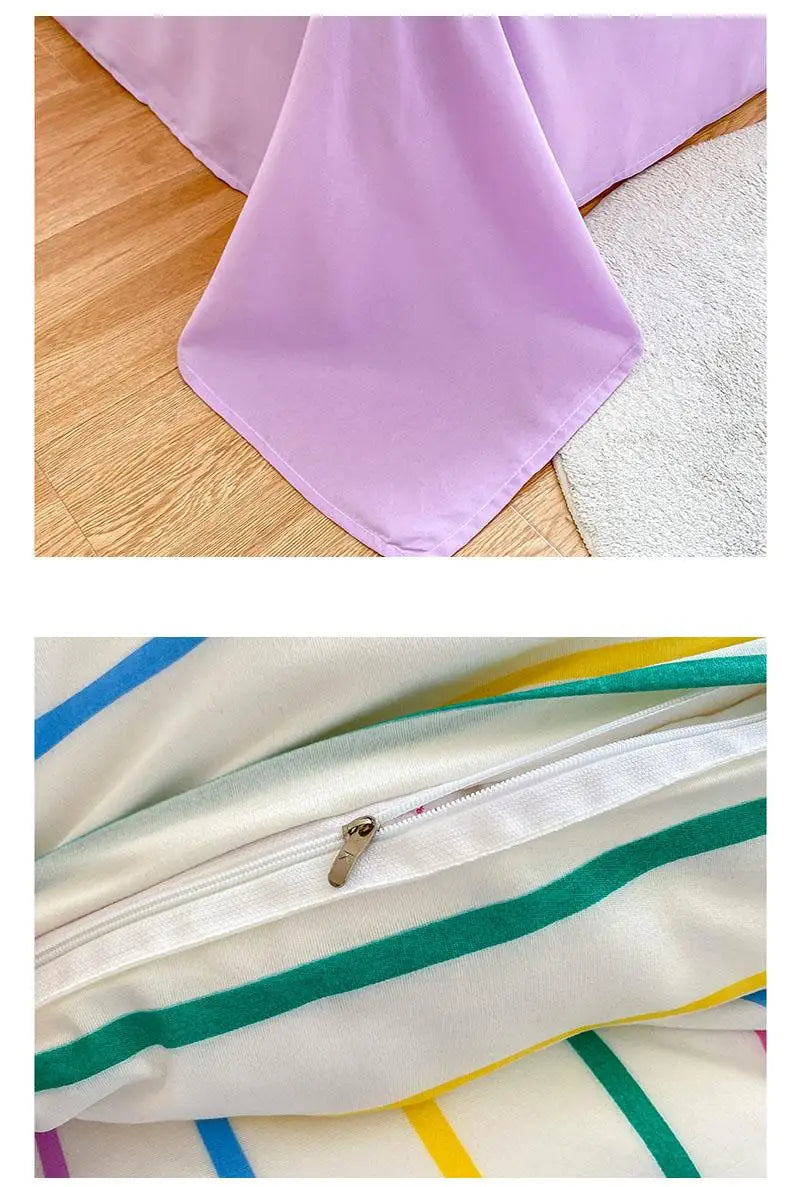 New Cartoon Striped Printed Bedding Sets Aloe Cotton Skin Friendly Breathable Comforter Cover Set Twin Double Size Bed Linens