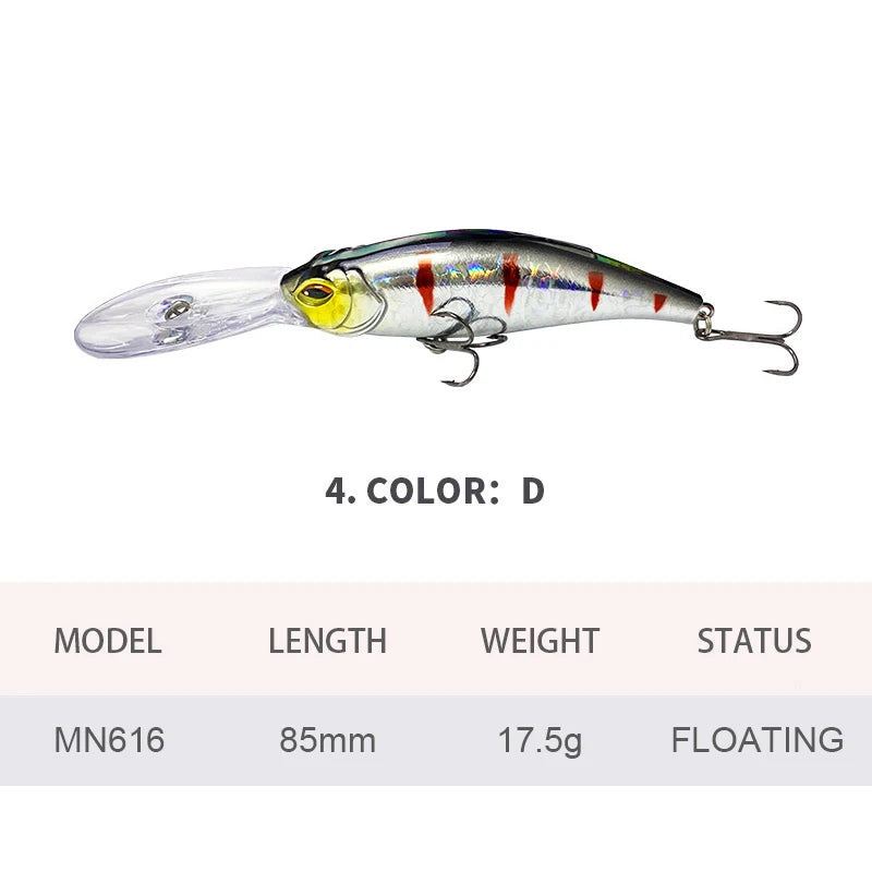 8.5cm 17.5g Fishing Lures Floating Minnow Wobbler Long Casting Deep Diving Artificial Hard Bait Swing Jerkbait Bass Trout MN616