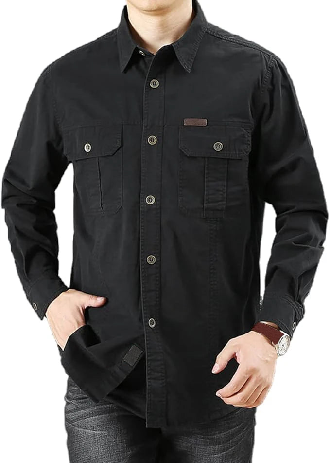 Men's Long Sleeve Cargo Shirt Casual Cotton Shirts Spring Autumn Button Down Pockets Sports Military Hiking Camping Shirt