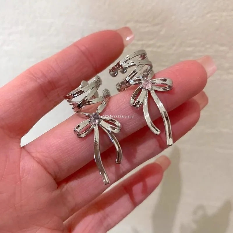 New Elegant Aesthetics Bow Knot Clip Earrings Women Non-Piercing Ear Clips Ballet Ribbon Style Ear Cuff Fashion Earrings Jewelry