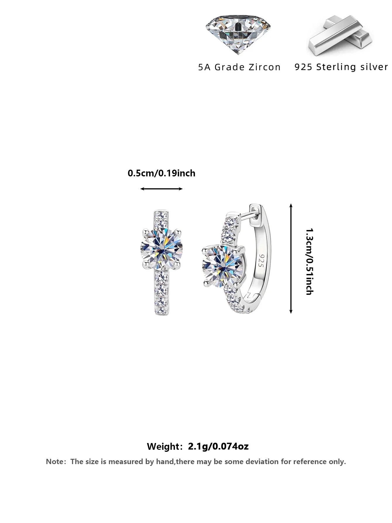 A pair of 925 sterling silver, sparkling zircon double-ring earrings – exquisite, elegant, stylish ear jewelry – hypoallergenic,