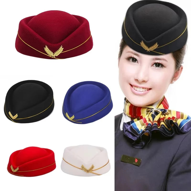 Air Hostesses Hat Stewardess Hat Beret Hat Women Formal Uniform Caps Accessory Party Hats Costume Accessories