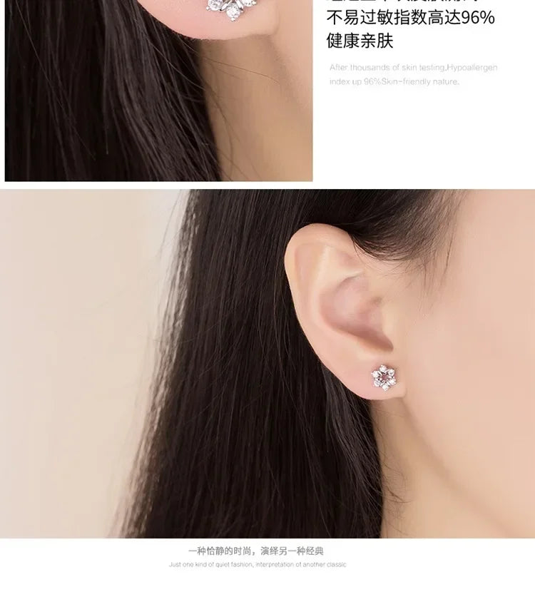 925 Sterling Silver Earrings For Women Zirconia Flower Stud Earring Oorbellen Brincos De Prata Pendientes Wedding Party Gift