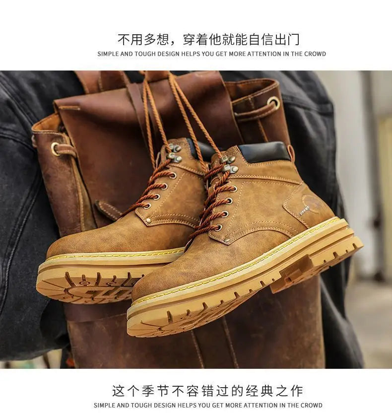 Fashion Men Boots Spring Comfortable Platform Leather Shoes Men Trend Brown Non-slip Work Boots for Men Casual Shoe Cowboy Boots