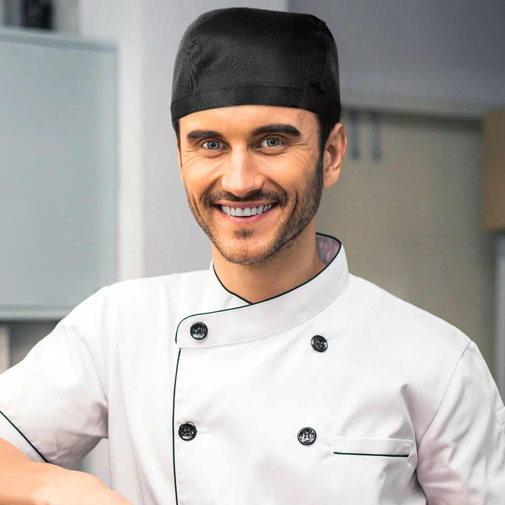 Chef Hat Turban Unisex Hats Black Caps Tie Work Kitchen for Men Cooking Head Wraps Skull Catering