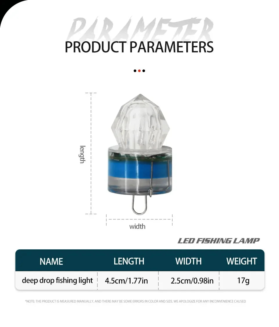 Deep Drop Light Diamond Fishing Light Underwater Activated LED Glow Fishing Lure Attracting Fishing Flash Light Tuna Swordfish