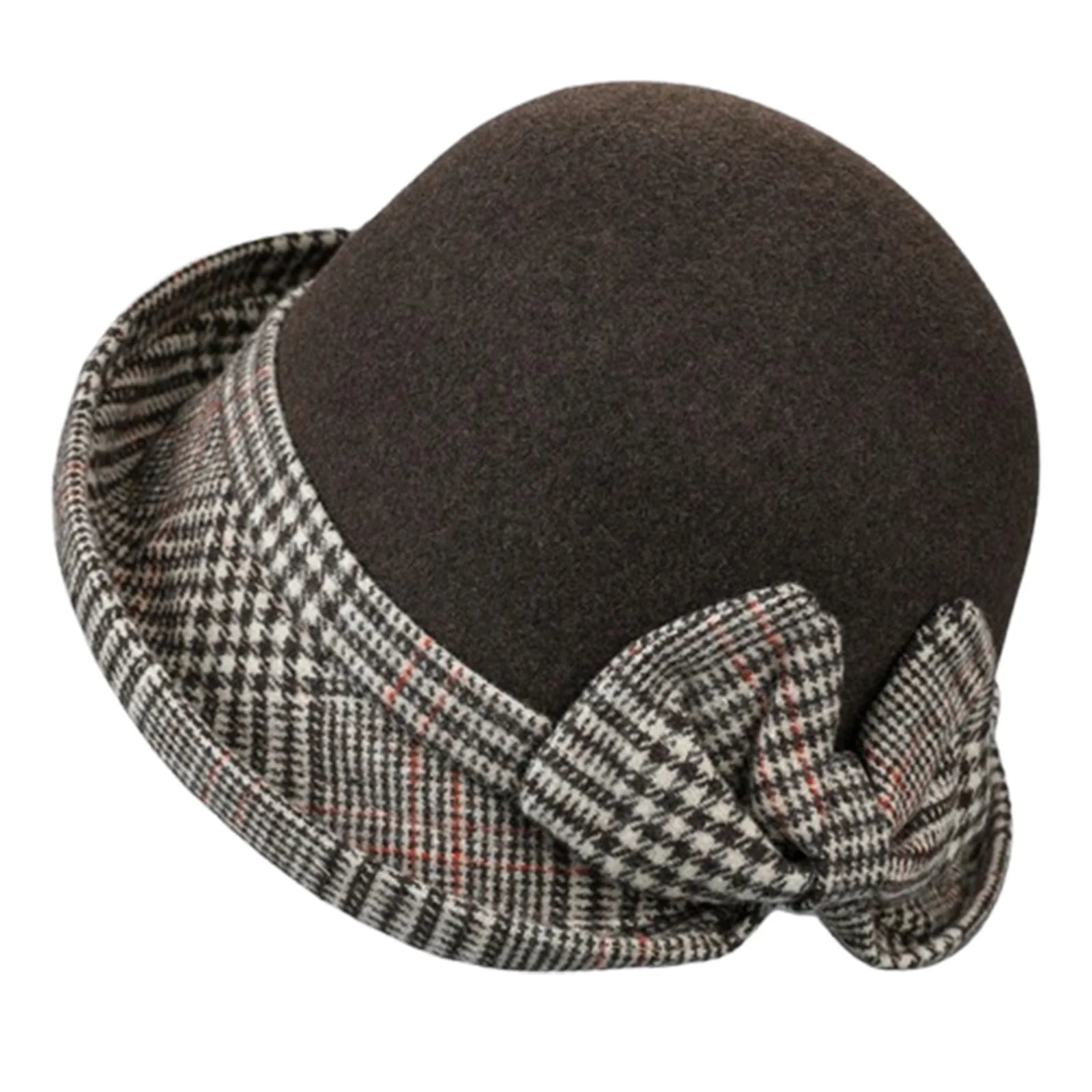 Women Felt Bowler Hats Vintage Plaid Bow Church Hats Lightweight Derby Fedora Hats