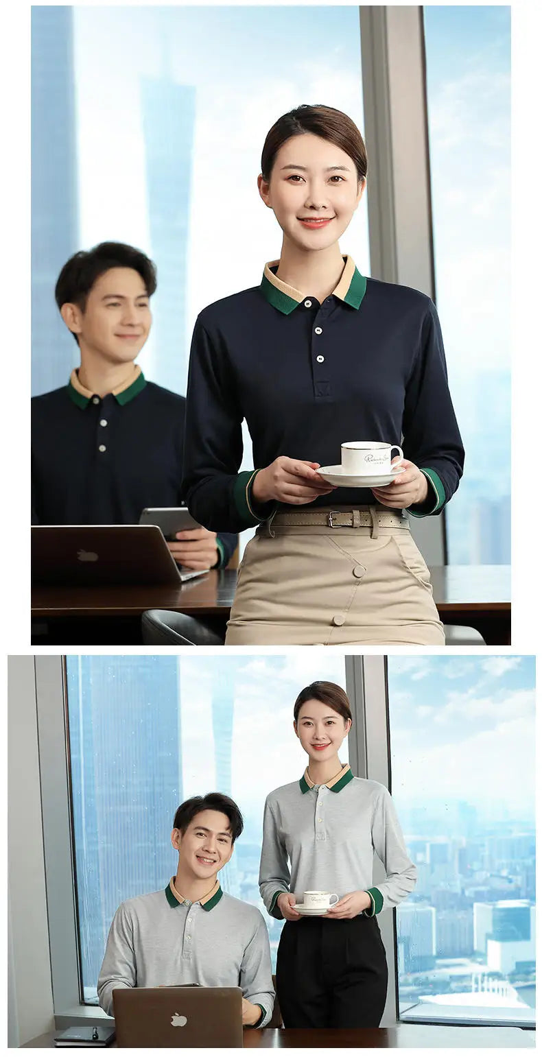 Long Sleeve Polo Shirts Custom Logo Mens T Shirt Restaurant Uniforms Women's Workwear Designer Company Team Clothes