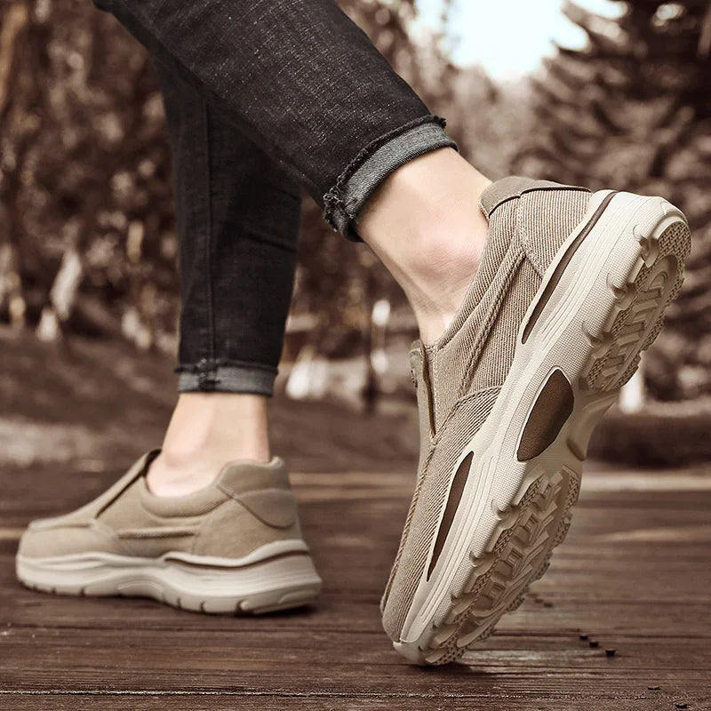 New Men's Casual Sports Shoes Outdoor Comfortable Shoelace-Free Hiking Shoes Denim Fashion And Comfortable Walking Whoes