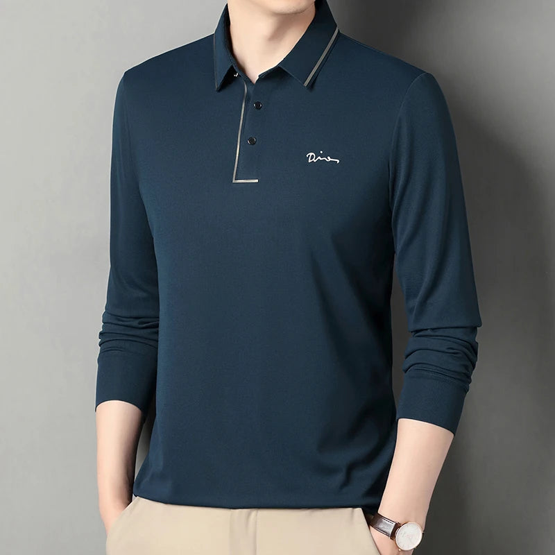 Men's Long Sleeve T-Shirt, Loose Fit Casual Printed Polo Shirts, Shrink Resistant Cotton Crewneck T-Shirt for Men