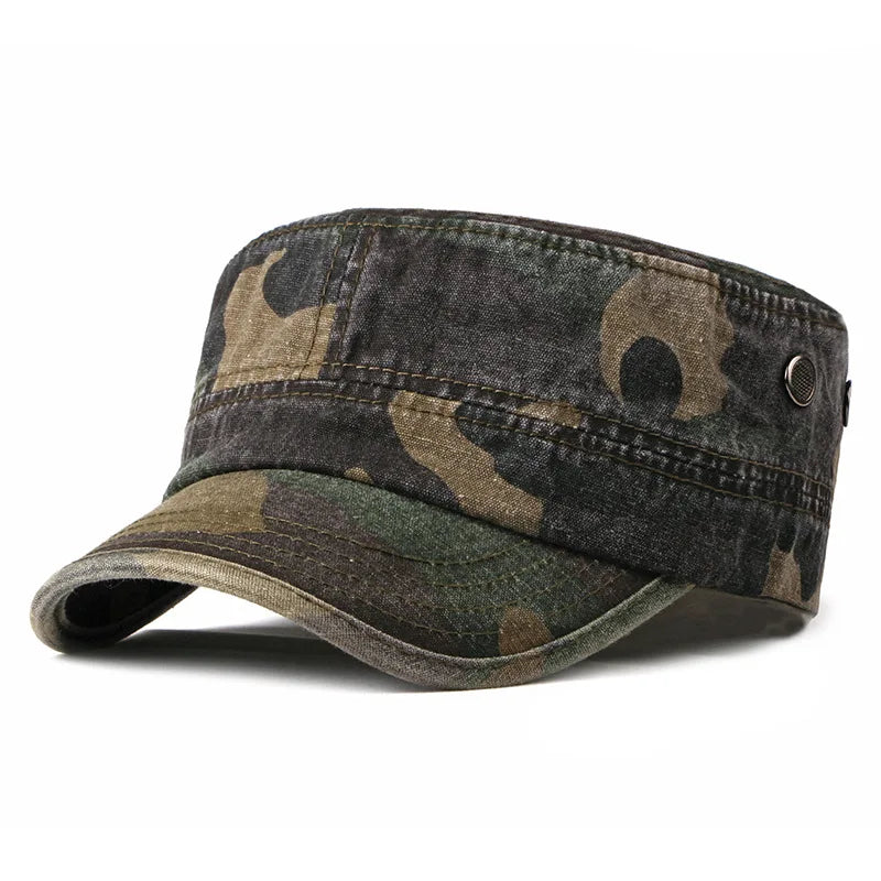 Vintage Camouflage Hats for Men Women Spring Summer Flat Top Baseball Caps Outdoor Camo Cadet Combat Fishing Cap Sunscreen Cap