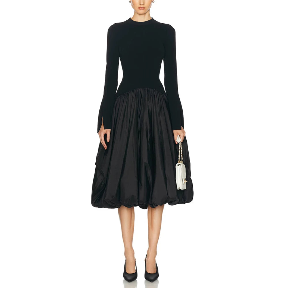 Black Evening Dresses for Women 2025 O-Neck Long Sleeves Evening Gowns Tea Length A Line Elegant Formal Party Dress Customized