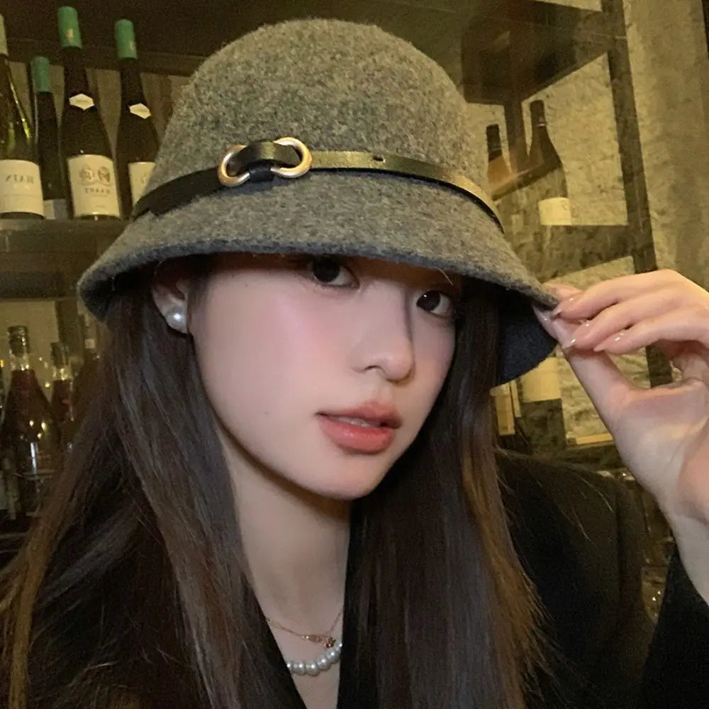 Casual Woolen Wool Fisherman Hat Elegant Pure Color Women's Formal hat Korean Style British Style Basin Hat Autumn
