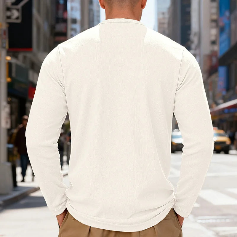 2025 NEW Men's Long Sleeve Henley Shirts Spring Autumn Daily Casual Solid Color Pullover Tops Mens Fashion T Shirt