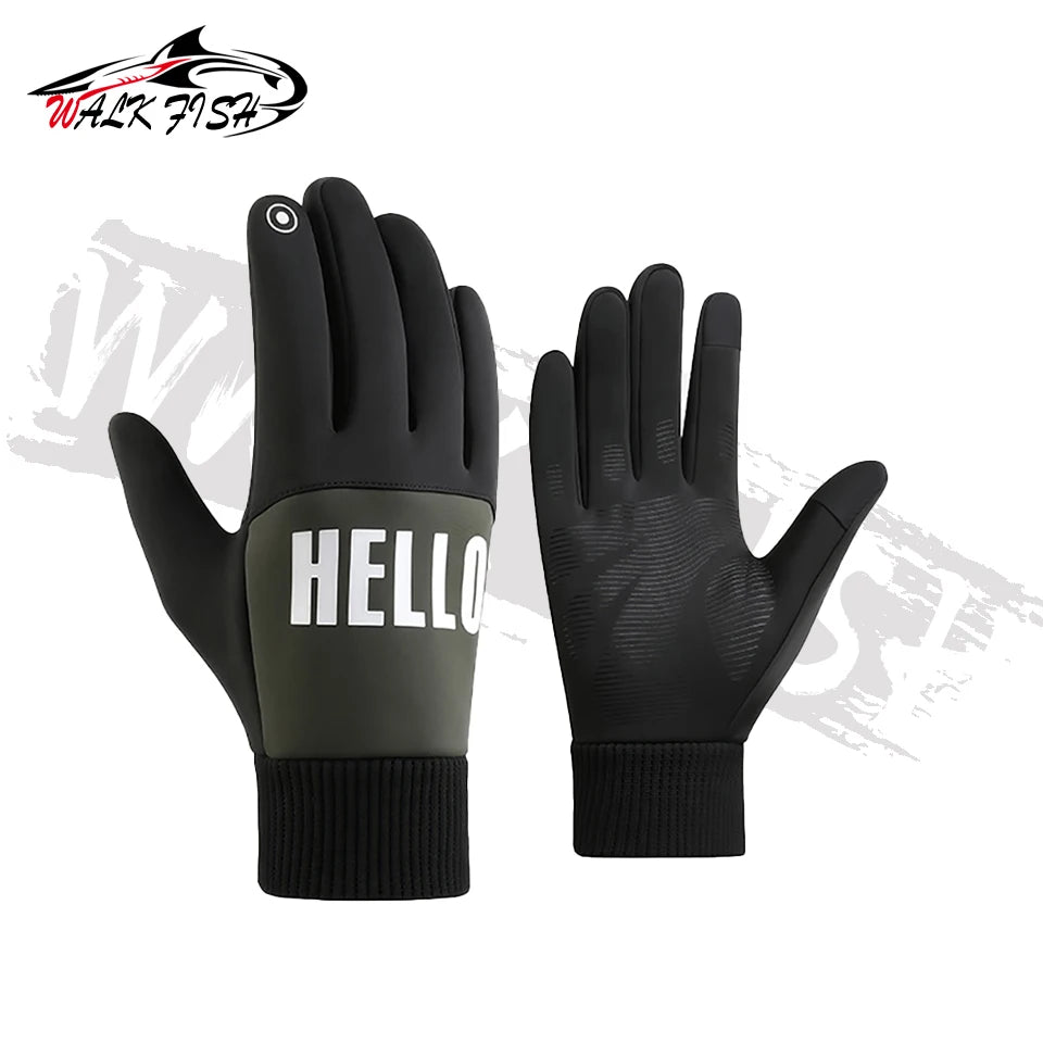 WALK FISH Fishing Gloves Keep Warm Winter Fleece-lined Thickened Windproof Waterproof Touch Screen Sports Running Drive Outdoor