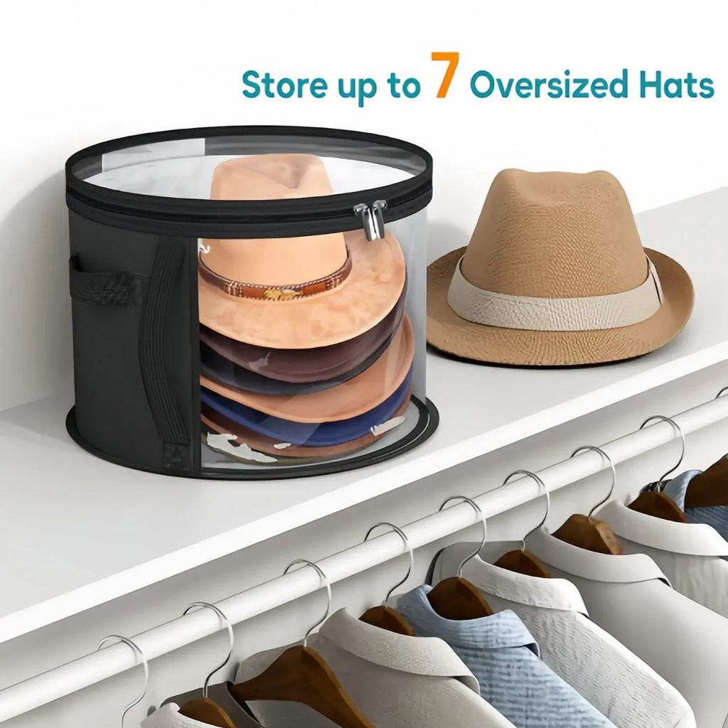 Hats Boxes for Women Storage Travel Large Round Hat Carrier Case Organizer Men Cowboys Caps Clothes Closet Storage Foldable