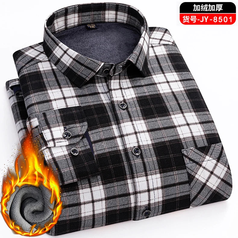 Men's long-sleeved shirt with double-sided fleece thickened warmth, 7XL, 8XL, winter casual and trendy, versatile for the street